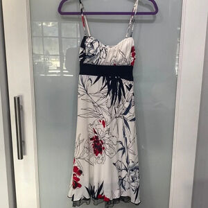 Speechless Women’s White Black Floral Print Tank atop Lined Summer Dress M